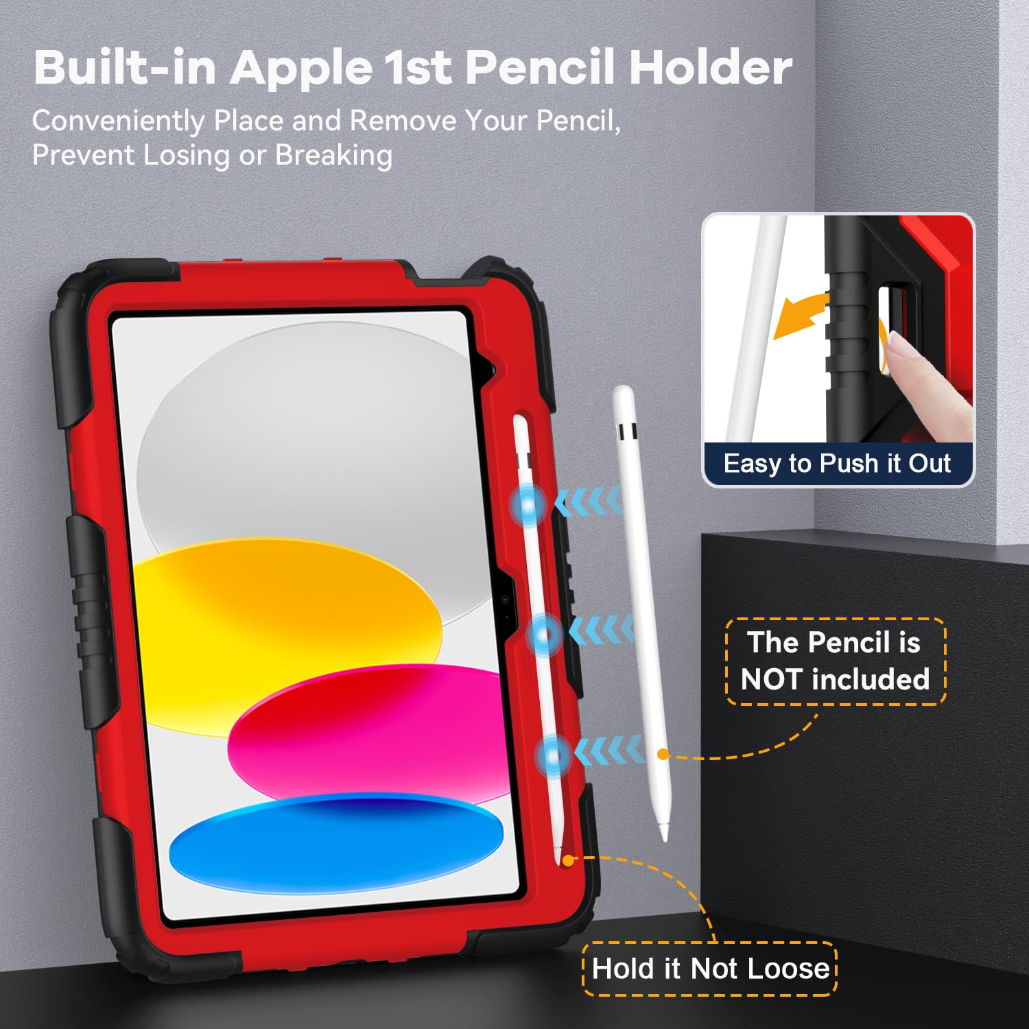 Okp Case For Ipad 10Th Generation 2022, Heavy Duty Shockproof Rugged 10Th Gen Ipad Case With Pencil Holder & Built In Stand, 10.